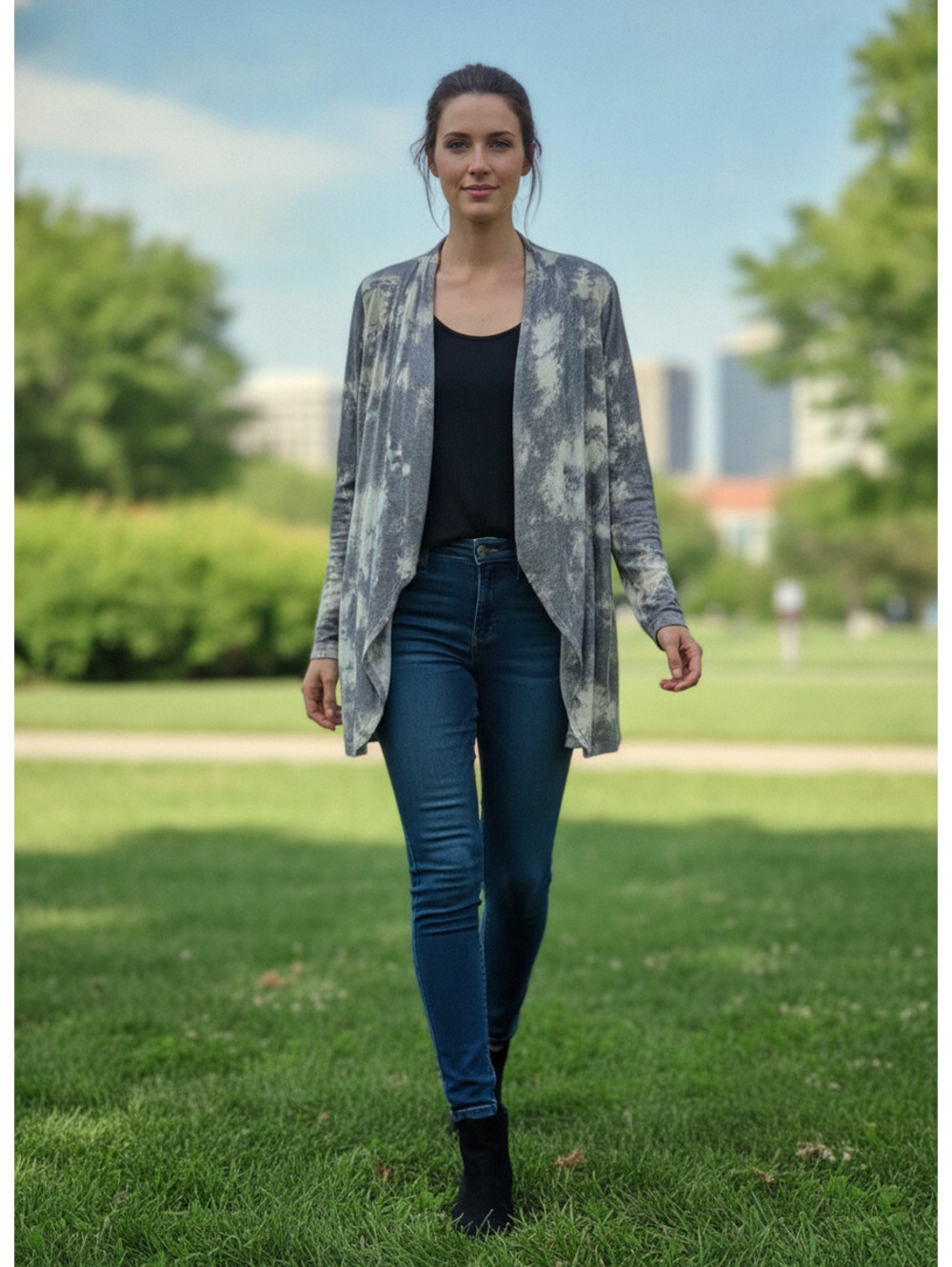 285 bryn WALKER Oversized Tie-Dye Gray Linen Rayon Cardigan - OS